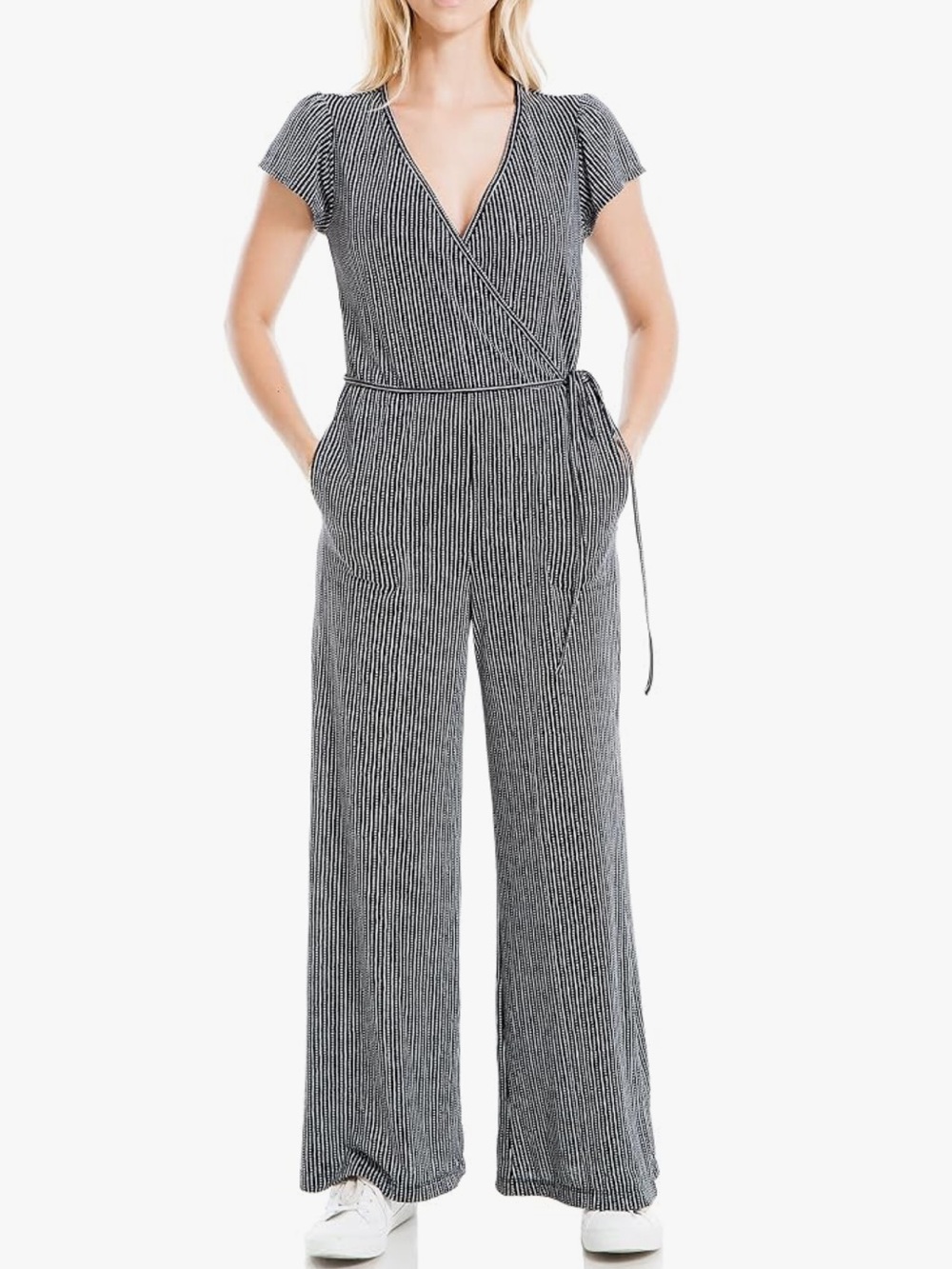 Women's Wide Leg Black & White Patterned Jumpsuit